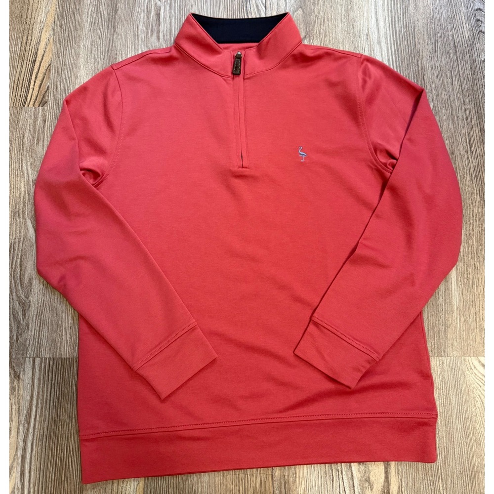 Tailorbyrd Collection Mens Medium Coral Red Quarter Zip Pullover Flamingo Logo
